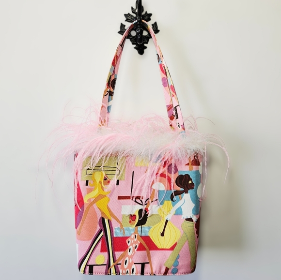 Club Rochelier Handbags - Vintage Y2K Club Rochelier Tote Bag Ostrich Feather Trim Barbiecore Purse
